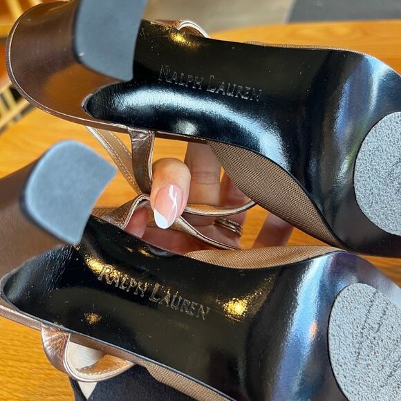 RALPH LAUREN Womens 8.5 Taupe Metallic Slingback Block Heel Vintage - Picture 7 of 8